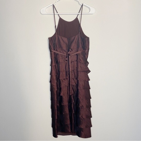 Caché Brown Ruffle Layered Tiered Jewel Beaded Cocktail Party Dress Satin Size 4 - Picture 4 of 11